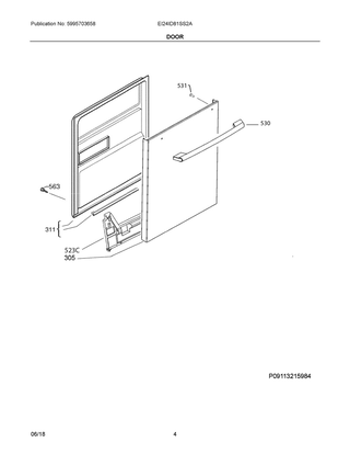 Door Diagram and Parts List for EI24ID81SS2A  Frigidaire Dishwasher