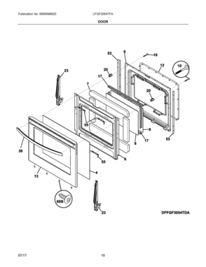 06 - DOOR Diagram and Parts List for LFGF3054TFA  Frigidaire Range