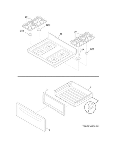 Top/drawer Diagram and Parts List for FFGF3023LWE  Frigidaire Range