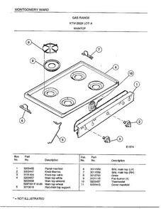 Gas Range/maintop Diagram and Parts List for 2829A  Frigidaire Range