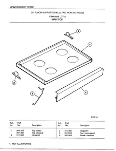 Main Top Diagram and Parts List for 4829A  Frigidaire Range