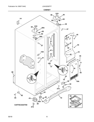 Cabinet Diagram and Parts List for LGHX2636TF7  Frigidaire Refrigerator