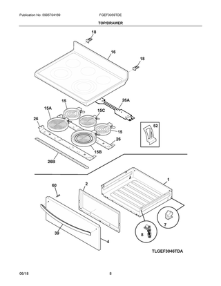 Top/drawer Diagram and Parts List for FGEF3059TDE  Frigidaire Range