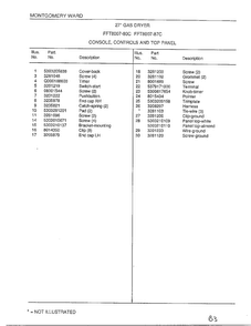 Console/controls/top Panel Page 2 Diagram and Parts List for 8007-80C  Frigidaire Dryer