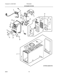 Ice Maker System Diagram and Parts List for PRMC2285AF05  Frigidaire Refrigerator
