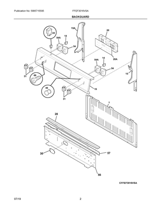 Backguard Diagram and Parts List for FFEF3016VSA  Frigidaire Range