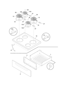 Top/drawer Diagram and Parts List for FFEF3009PWA  Frigidaire Range