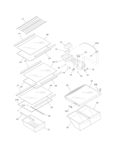 Shelves Diagram and Parts List for FFHT1817PS0  Frigidaire Refrigerator