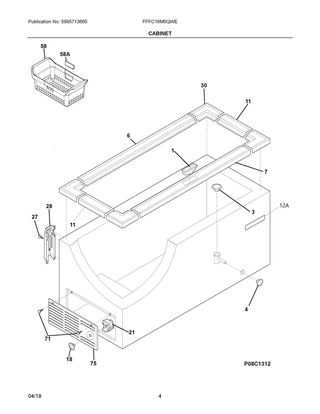 Cabinet Diagram and Parts List for FFFC16M5QWE  Frigidaire Freezer