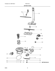 Motor And Pump Diagram and Parts List for FFBD1831UW0A  Frigidaire Dishwasher