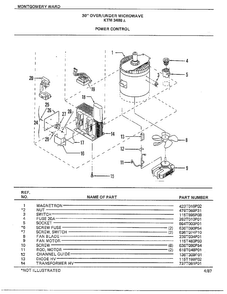 30" Over/under Power Control Diagram and Parts List for 3488A  Frigidaire Range