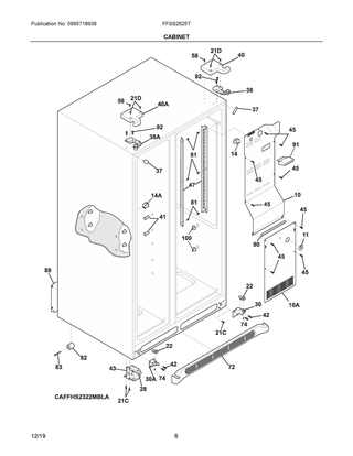 Cabinet Diagram and Parts List for FFSS2625TP3  Frigidaire Refrigerator