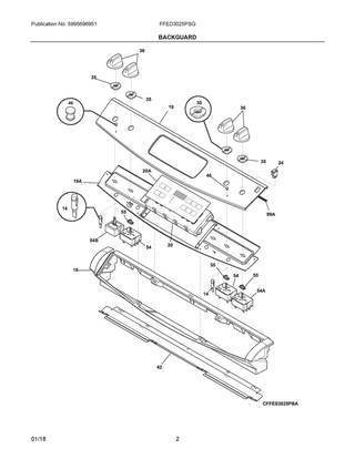 Backguard Diagram and Parts List for FFED3025PSG  Frigidaire Range