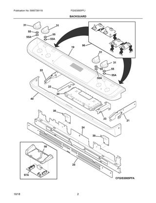 Backguard Diagram and Parts List for FGIS3065PFJ  Frigidaire Range