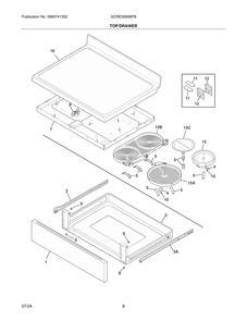 Top/Drawer Diagram and Parts List for GCRE3060BFB  Frigidaire Range