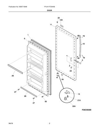 Door Diagram and Parts List for FFUH17F2NWB  Frigidaire Freezer