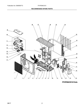02 - RECOMMENDED SPARE PARTS Diagram and Parts List for FFHP094CS10  Frigidaire Air Conditioner