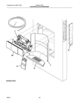 Controls & Ice Dispenser Diagram and Parts List for FPBS2777RFK  Frigidaire Refrigerator