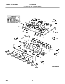 Control Panel/Top Burners Diagram and Parts List for PCFD3668AFA  Frigidaire Range