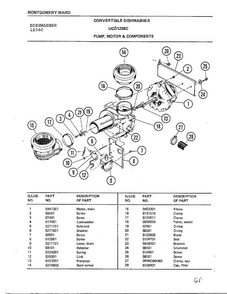 Pump, Motor & Components Diagram and Parts List for 1236C  Frigidaire Dishwasher