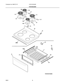 Top/Drawer Diagram and Parts List for VCRC3016AWE  Frigidaire Range