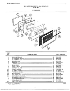 30" Floor/oven Door Diagram and Parts List for 2477A  Frigidaire Range