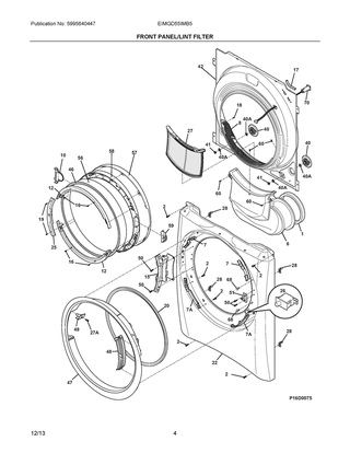 Front Panel/lint Filter Diagram and Parts List for EIMGD55IMB5  Frigidaire Dryer