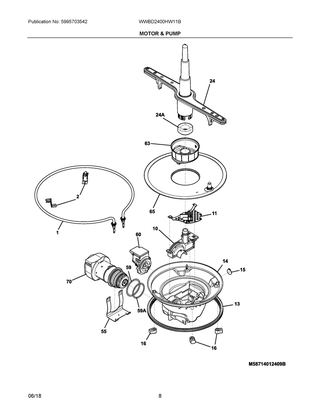 Motor & Pump Diagram and Parts List for WWBD2400HW11B  Frigidaire Dishwasher