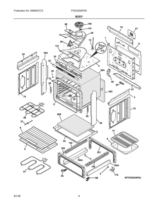 Body Diagram and Parts List for FFES3025PSK  Frigidaire Range