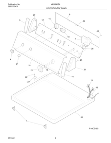 Controls/Top Panel Diagram and Parts List for MER341ZAQ1  Frigidaire Dryer