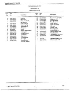 Top Load Washer/transmission Page 2 Diagram and Parts List for 6506-87E  Frigidaire Washer