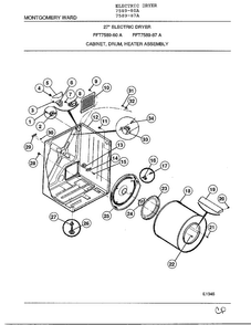 Cabinet, Drum, Heater Assembly Diagram and Parts List for 7589-87A  Frigidaire Dryer