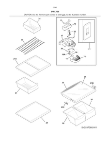 Shelves Diagram and Parts List for 25370609416  Kenmore Refrigerator