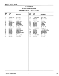 Console/controls And Top Panel Page 2 Diagram and Parts List for 8348A  Frigidaire Dryer