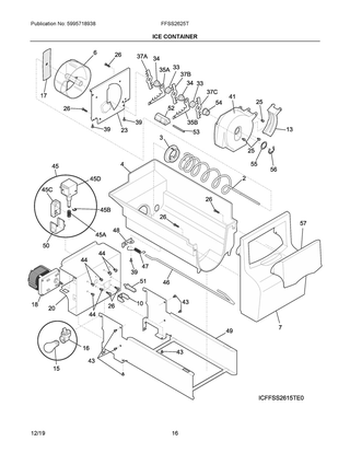 Ice Container Diagram and Parts List for FFSS2625TP3  Frigidaire Refrigerator