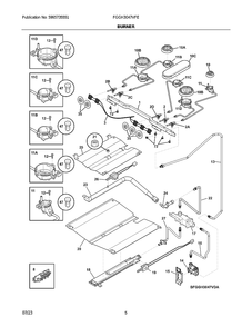 Burner Diagram and Parts List for FGGH3047VFE  Frigidaire Range