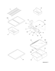Shelves Diagram and Parts List for FFHI1826LBB  Frigidaire Refrigerator