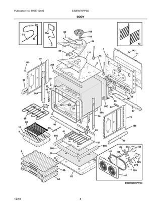 Body Diagram and Parts List for E30EW75PPSD  Frigidaire Wall Oven