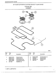 Element Diagram and Parts List for 4821-80A  Frigidaire Range