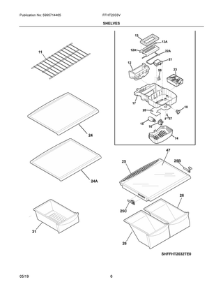 Shelves Diagram and Parts List for FFHT2033VS0  Frigidaire Refrigerator