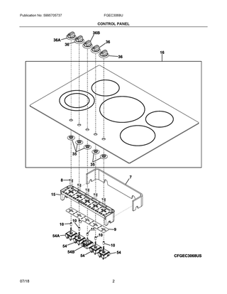 Control Panel Diagram and Parts List for FGEC3068UB  Frigidaire Cooktop