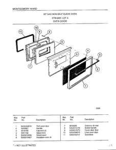 Oven Door Diagram and Parts List for 2851A  Frigidaire Range