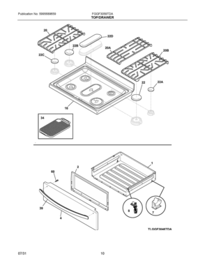 05 - TOP/DRAWER Diagram and Parts List for FGGF3059TDA  Frigidaire Range