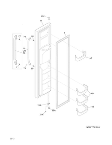 Freezer Door Diagram and Parts List for FFSS2622NS4  Frigidaire Refrigerator