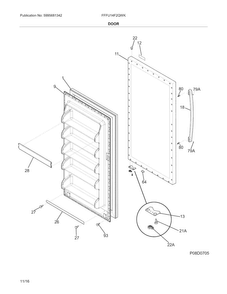 Door Diagram and Parts List for FFFU14F2QWK  Frigidaire Freezer