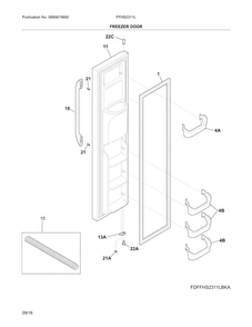 Freezer Door Diagram and Parts List for FFHS2311LBQA  Frigidaire Refrigerator