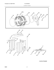 Cabinet/Drum Diagram and Parts List for FLVG7000AW  Frigidaire Dryer