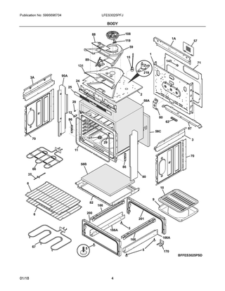 Body Diagram and Parts List for LFES3025PFJ  Frigidaire Range