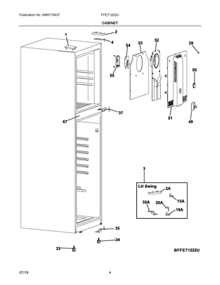 Cabinet Diagram and Parts List for FFET1222UV  Frigidaire Refrigerator