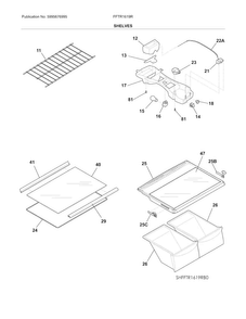 Shelves Diagram and Parts List for FFTR1619RS0  Frigidaire Refrigerator